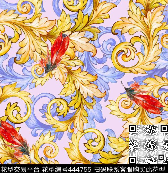 欧式风格欧洲卷草数码印花华亿平台下载（图片编号: 444755） - 瓦栏（Walan）