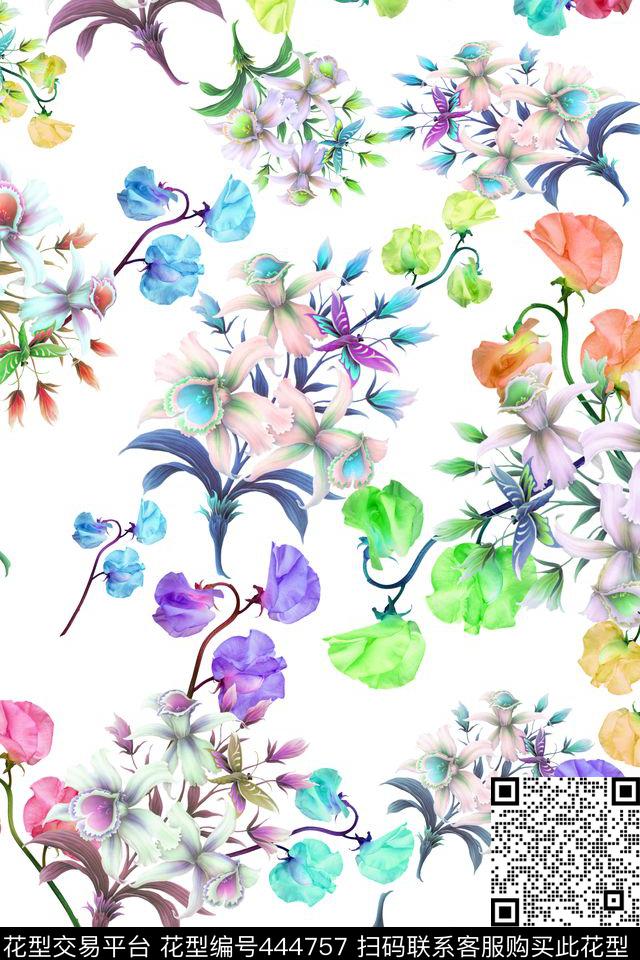 花卉现代小清新数码印花华亿平台下载（图片编号: 444757） - 瓦栏（Walan）