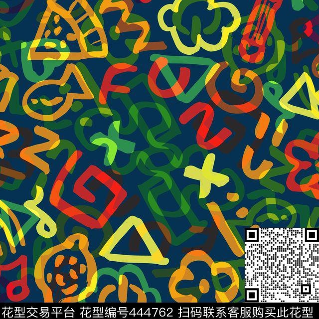 童趣涂鸦几何传统印花华亿平台下载（图片编号: 444762） - 瓦栏（Walan）