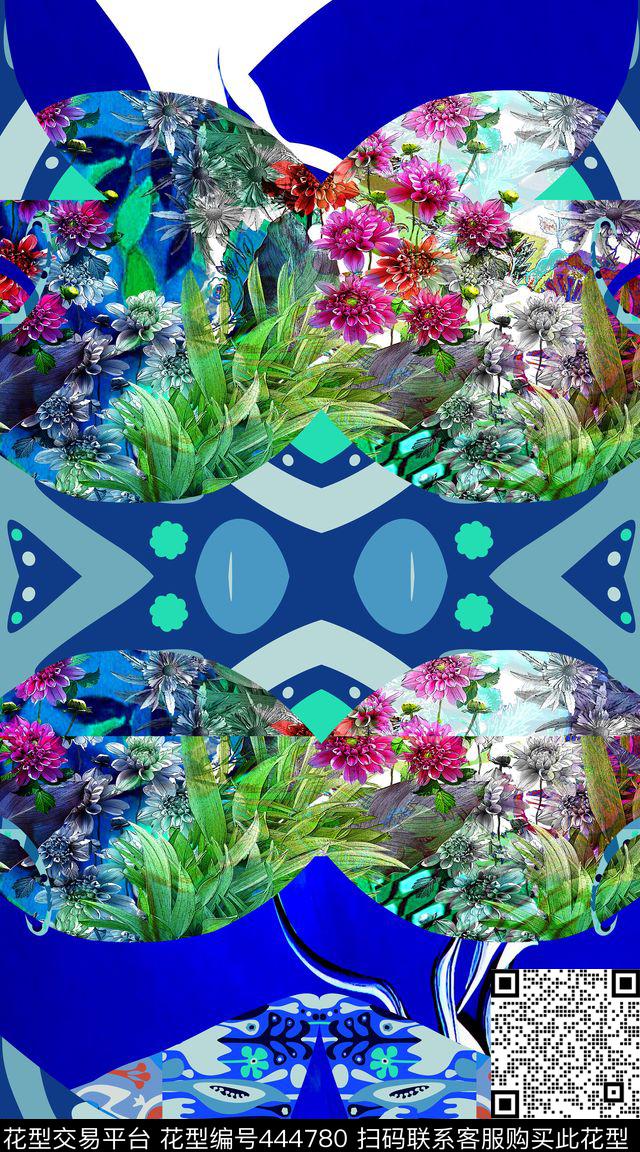 抽象花卉拼贴数码印花华亿平台下载（图片编号: 444780） - 瓦栏（Walan）