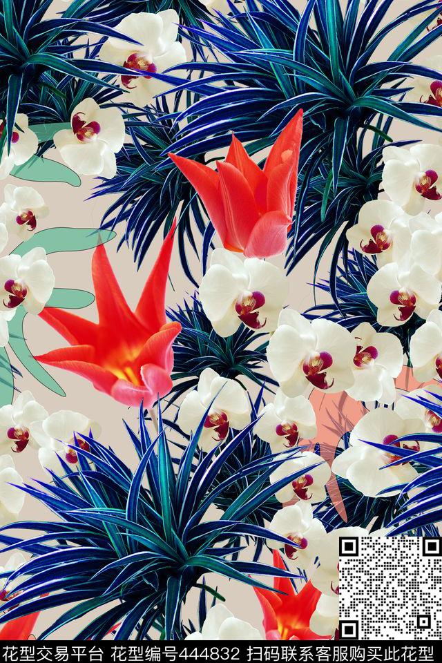 花卉兰花花瓣数码印花华亿平台下载（图片编号: 444832） - 瓦栏（Walan）