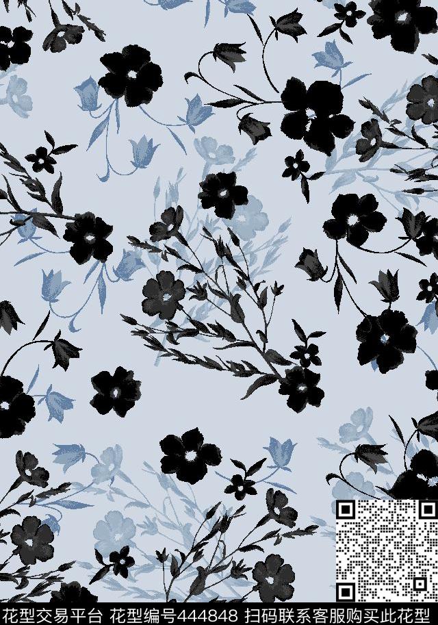水墨风手绘花卉传统印花华亿平台下载（图片编号: 444848） - 瓦栏（Walan）