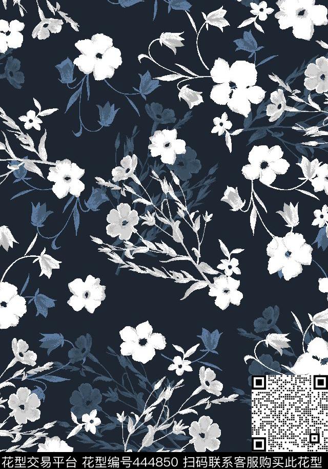 水墨风手绘花卉传统印花华亿平台下载（图片编号: 444850） - 瓦栏（Walan）