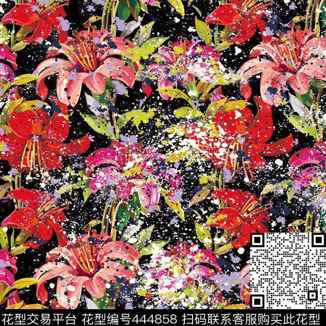 抽象花波点数码印花华亿平台下载（图片编号: 444858） - 瓦栏（Walan）