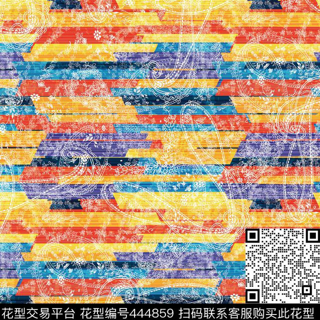 抽象花线条数码印花华亿平台下载（图片编号: 444859） - 瓦栏（Walan）