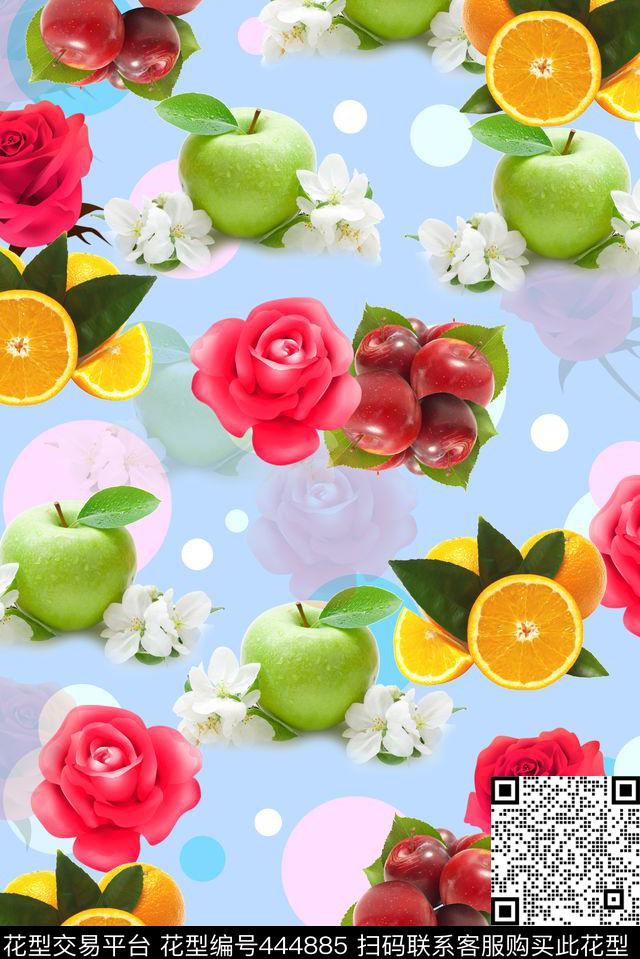 水果花卉小清新数码印花华亿平台下载（图片编号: 444885） - 瓦栏（Walan）