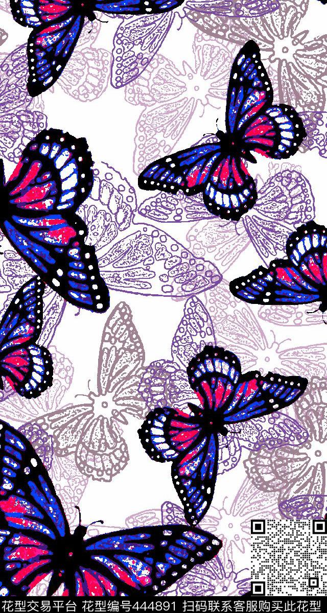 蝴蝶手绘时尚传统印花华亿平台下载（图片编号: 444891） - 瓦栏（Walan）