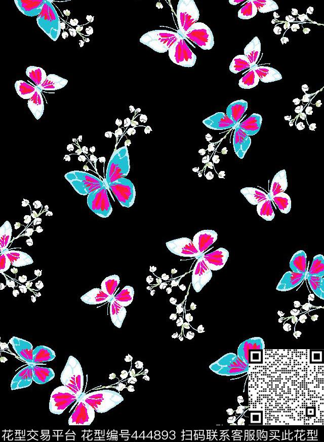 蝴蝶电脑手绘分色传统印花华亿平台下载（图片编号: 444893） - 瓦栏（Walan）