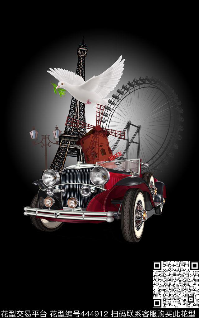 埃菲尔铁塔.定位动物数码印花华亿平台下载（图片编号: 444912） - 瓦栏（Walan）