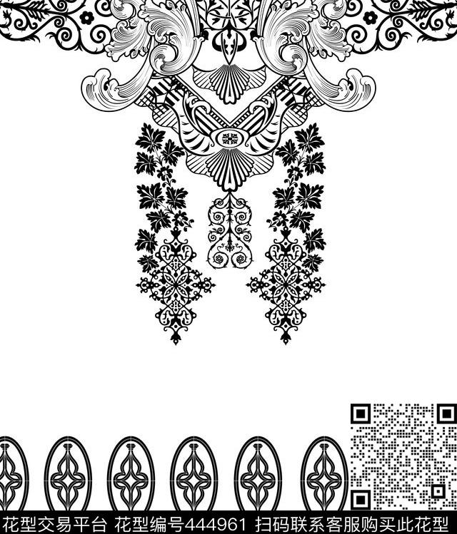 单色定向复古传统印花华亿平台下载（图片编号: 444961） - 瓦栏（Walan）