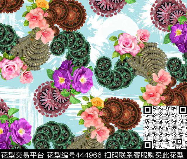 变形艺术流行时尚螺旋花卉数码印花华亿平台下载（图片编号: 444966） - 瓦栏（Walan）