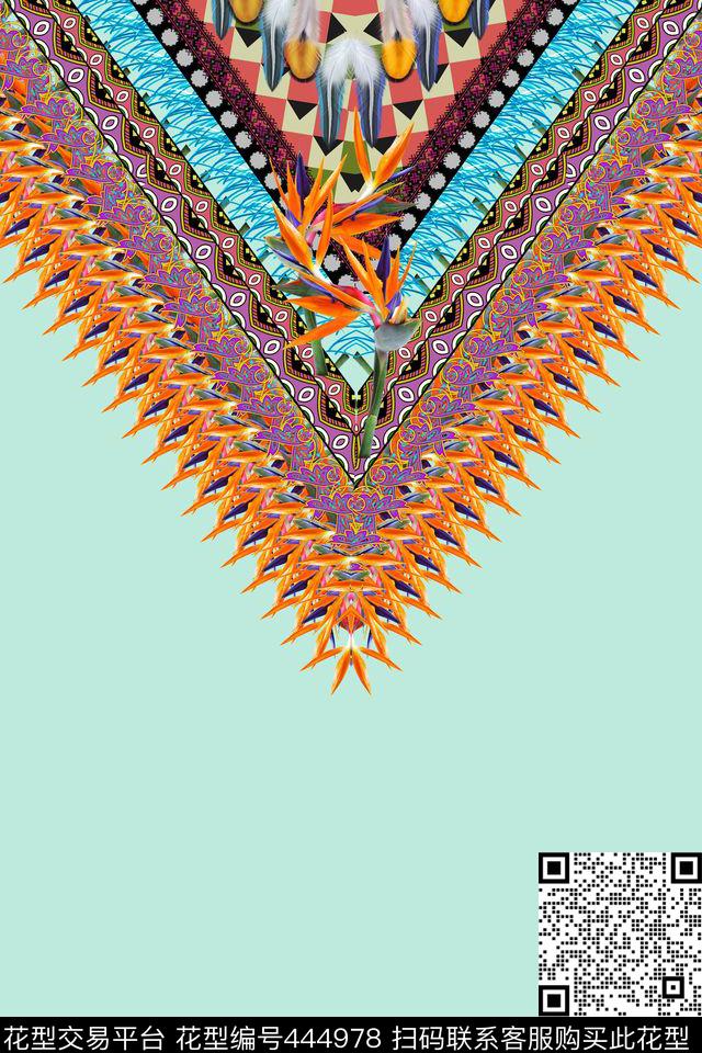 对称华亿平台花卉几何方格数码印花华亿平台下载（图片编号: 444978） - 瓦栏（Walan）