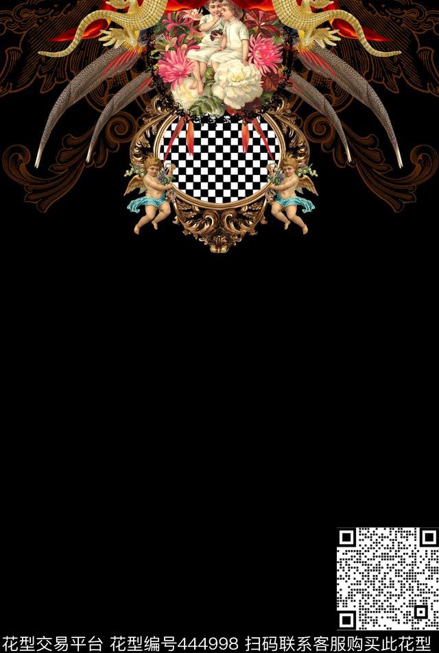 复古男女装定位花镜子花藤天使欧美风格数码印花华亿平台下载（图片编号: 444998） - 瓦栏（Walan）