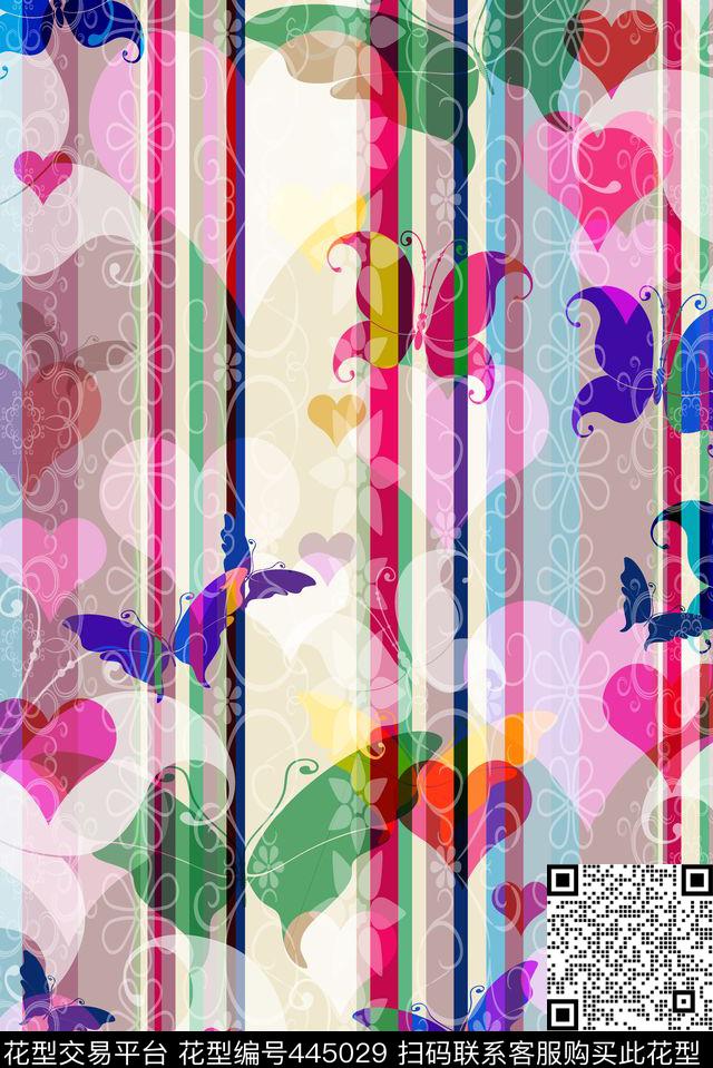 炫彩竖条蝴蝶数码印花华亿平台下载（图片编号: 445029） - 瓦栏（Walan）
