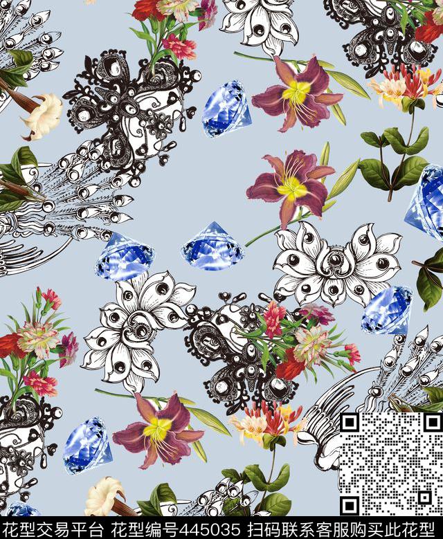 花卉流行时尚欧美时尚数码印花华亿平台下载（图片编号: 445035） - 瓦栏（Walan）