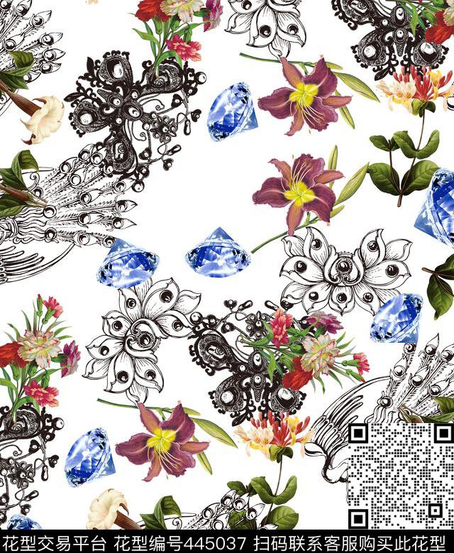 流行时尚钻石珠宝手绘数码印花华亿平台下载（图片编号: 445037） - 瓦栏（Walan）