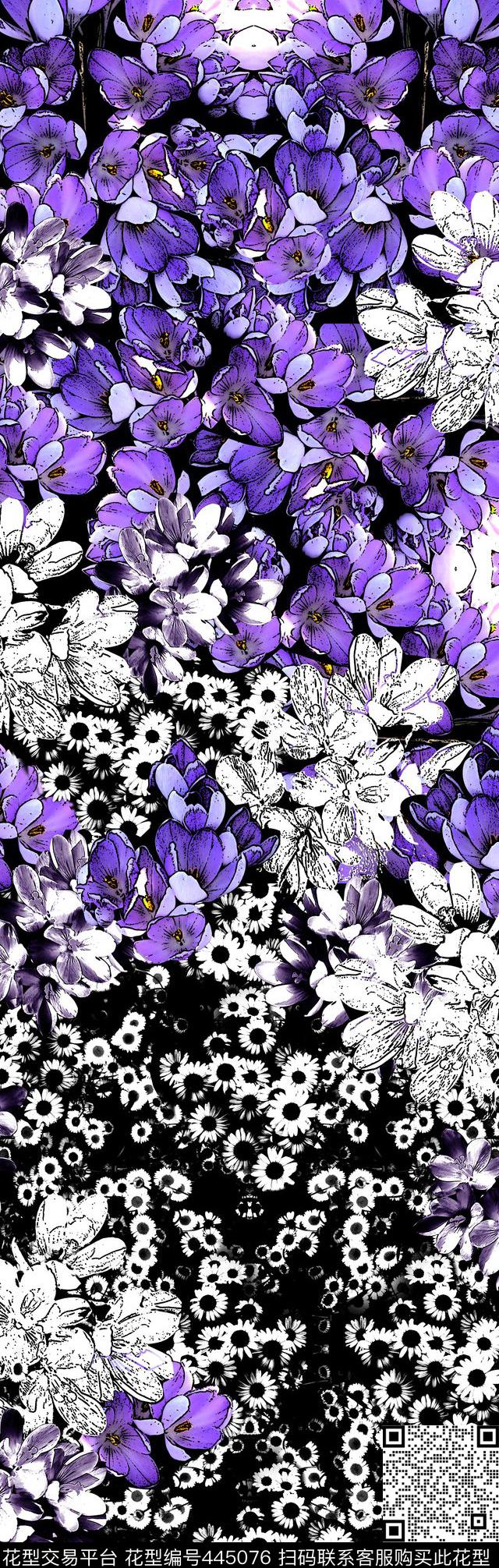 花卉时尚紫色数码印花华亿平台下载（图片编号: 445076） - 瓦栏（Walan）