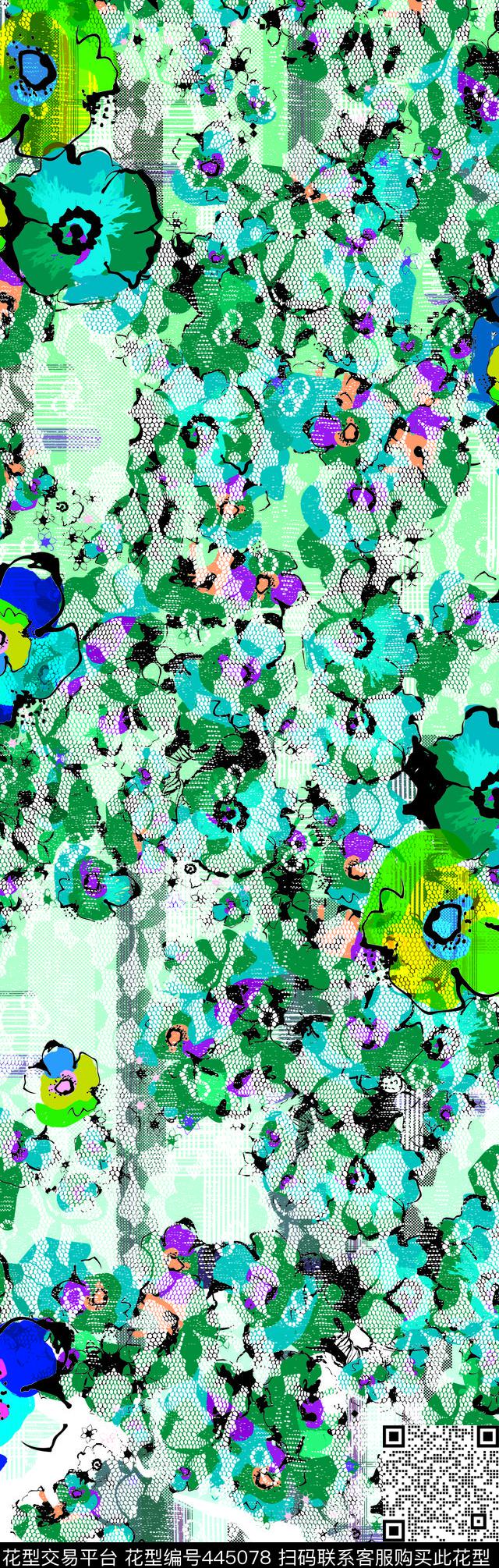 花卉蕾丝时尚数码印花华亿平台下载（图片编号: 445078） - 瓦栏（Walan）