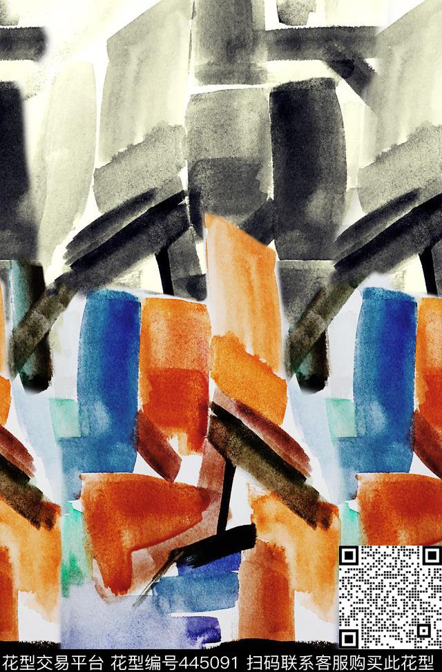 色彩拼接水彩手绘抽象水墨方块水彩数码印花华亿平台下载（图片编号: 445091） - 瓦栏（Walan）