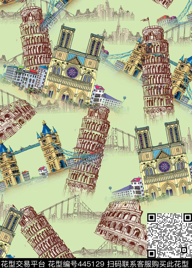 欧式宫廷风现代桥斜塔数码印花华亿平台下载（图片编号: 445129） - 瓦栏（Walan）