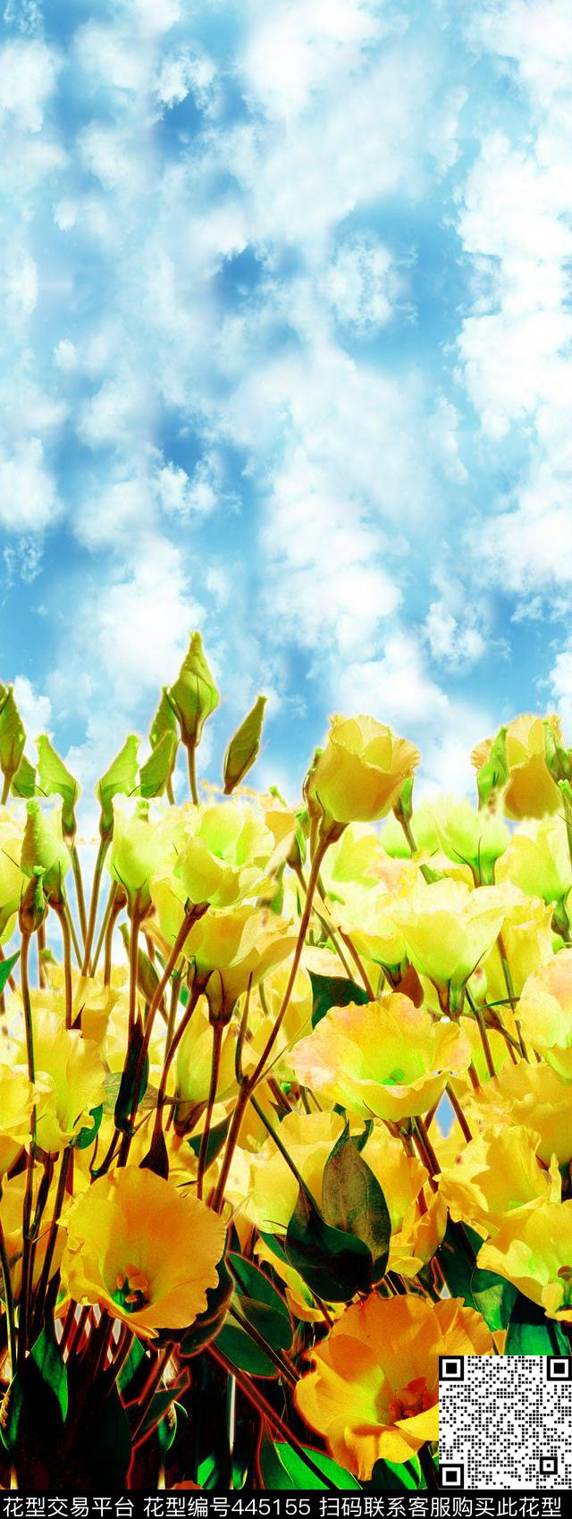花卉清新天空数码印花华亿平台下载（图片编号: 445155） - 瓦栏（Walan）