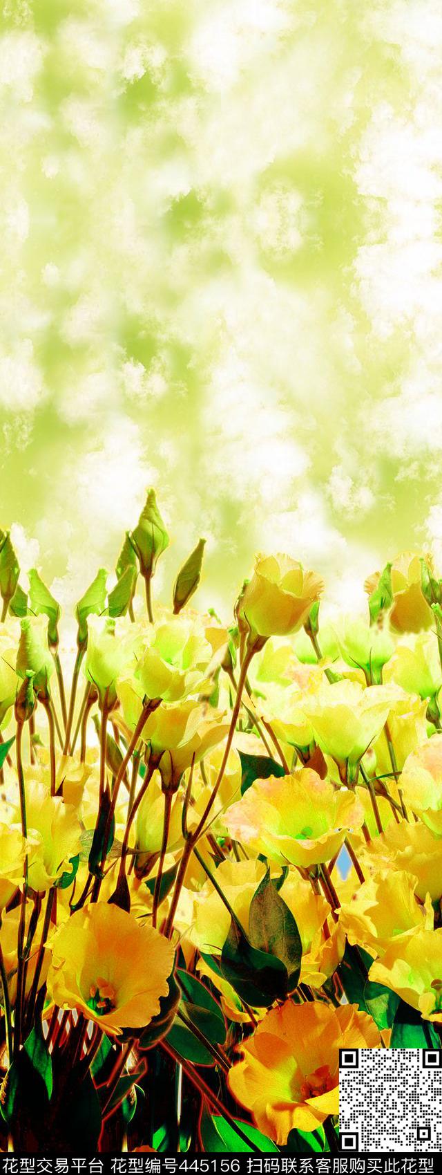 清新花卉天空数码印花华亿平台下载（图片编号: 445156） - 瓦栏（Walan）