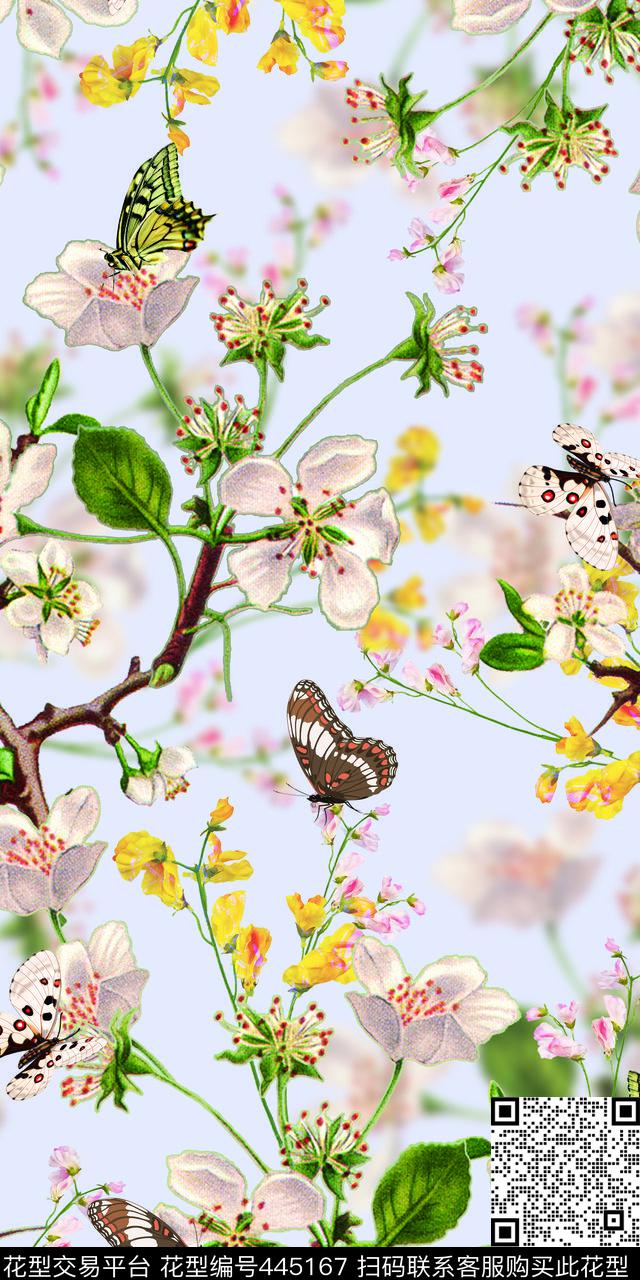小清新小清新花卉组合朦胧底纹数码印花华亿平台下载（图片编号: 445167） - 瓦栏（Walan）