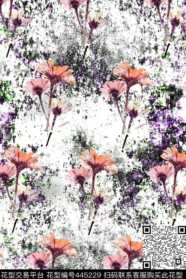 花蜡染感觉喷色数码印花华亿平台下载（图片编号: 445229） - 瓦栏（Walan）