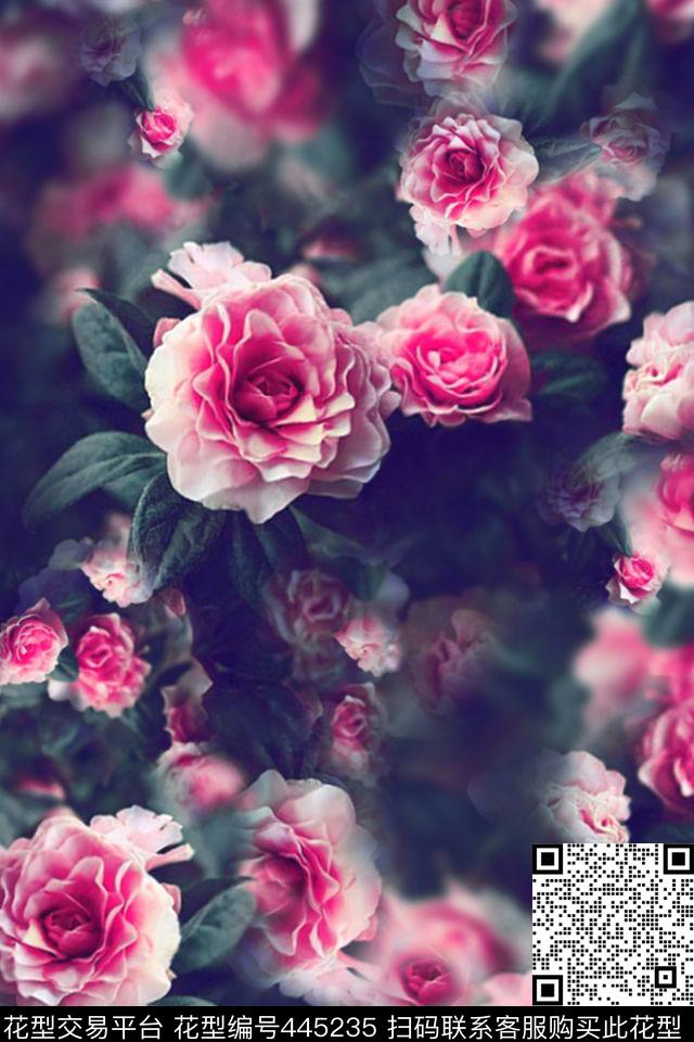 蔷薇暗地花卉传统印花华亿平台下载（图片编号: 445235） - 瓦栏（Walan）