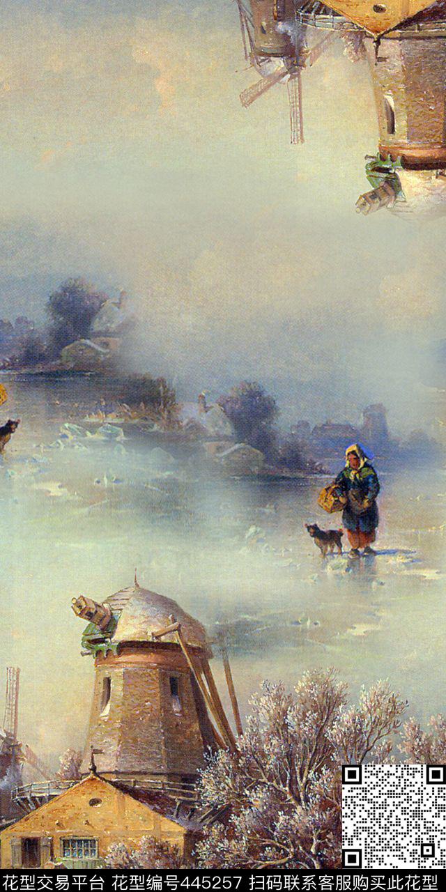 复古风景油画人物数码印花华亿平台下载（图片编号: 445257） - 瓦栏（Walan）