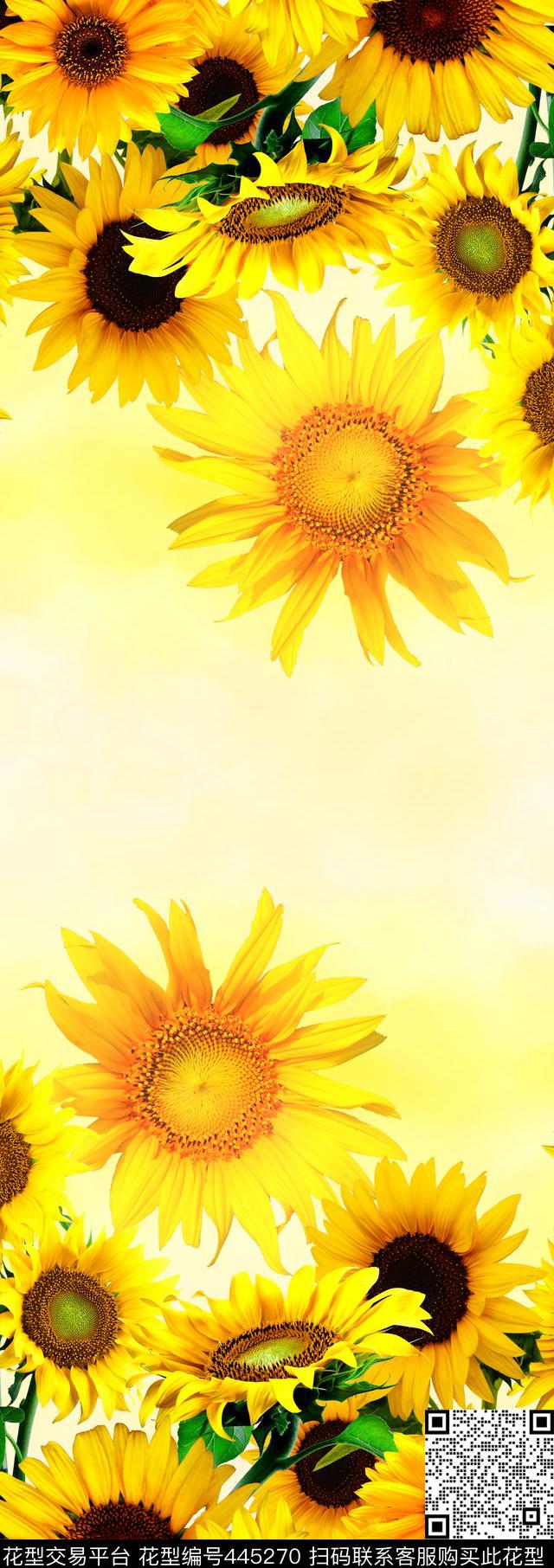 向日葵围巾长巾数码印花华亿平台下载（图片编号: 445270） - 瓦栏（Walan）