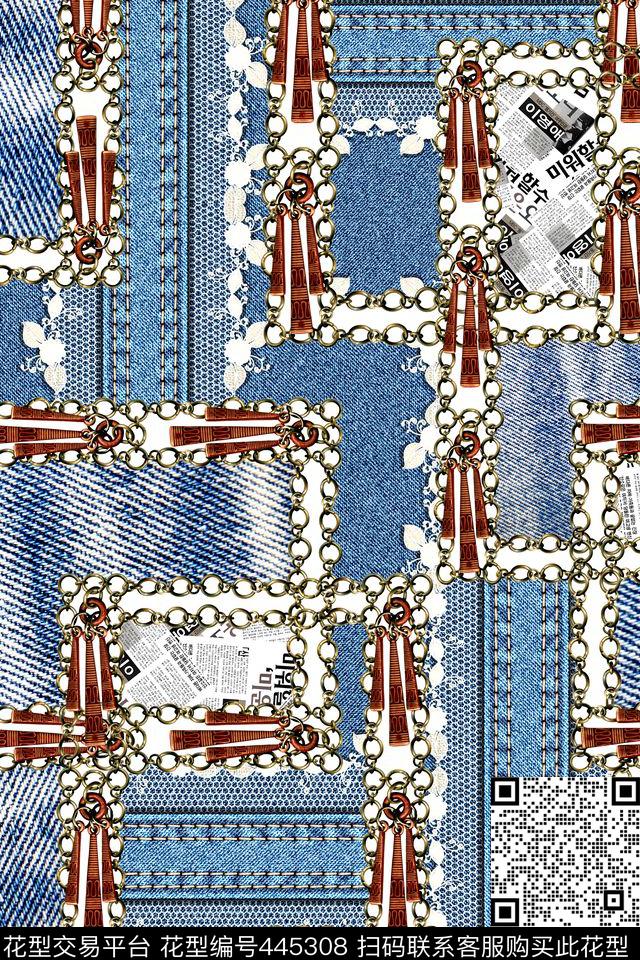 时尚牛仔布格子几何数码印花华亿平台下载（图片编号: 445308） - 瓦栏（Walan）