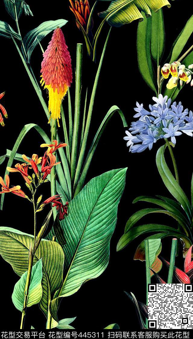 热带风芭蕉叶鹤望兰数码印花华亿平台下载（图片编号: 445311） - 瓦栏（Walan）