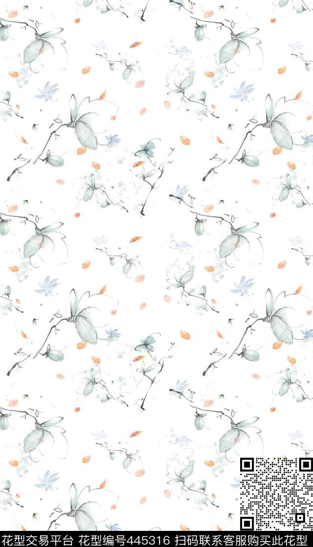 玉兰花素雅传统印花华亿平台下载（图片编号: 445316） - 瓦栏（Walan）