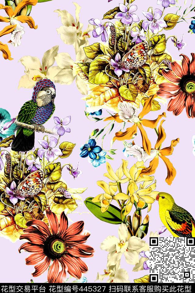 时尚花卉叶子数码印花华亿平台下载（图片编号: 445327） - 瓦栏（Walan）