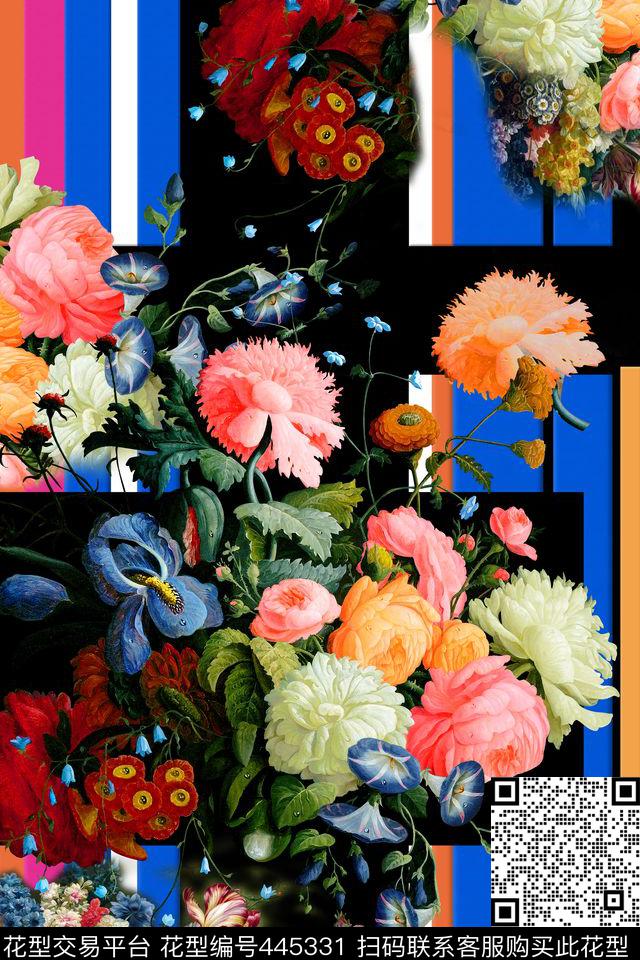 创意复古花卉数码印花华亿平台下载（图片编号: 445331） - 瓦栏（Walan）