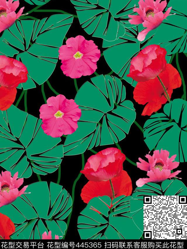 花卉清新自然叶子数码印花华亿平台下载（图片编号: 445365） - 瓦栏（Walan）