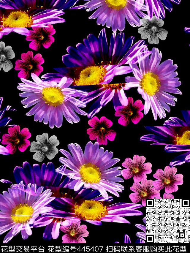 水彩花卉太阳花写意数码印花华亿平台下载（图片编号: 445407） - 瓦栏（Walan）