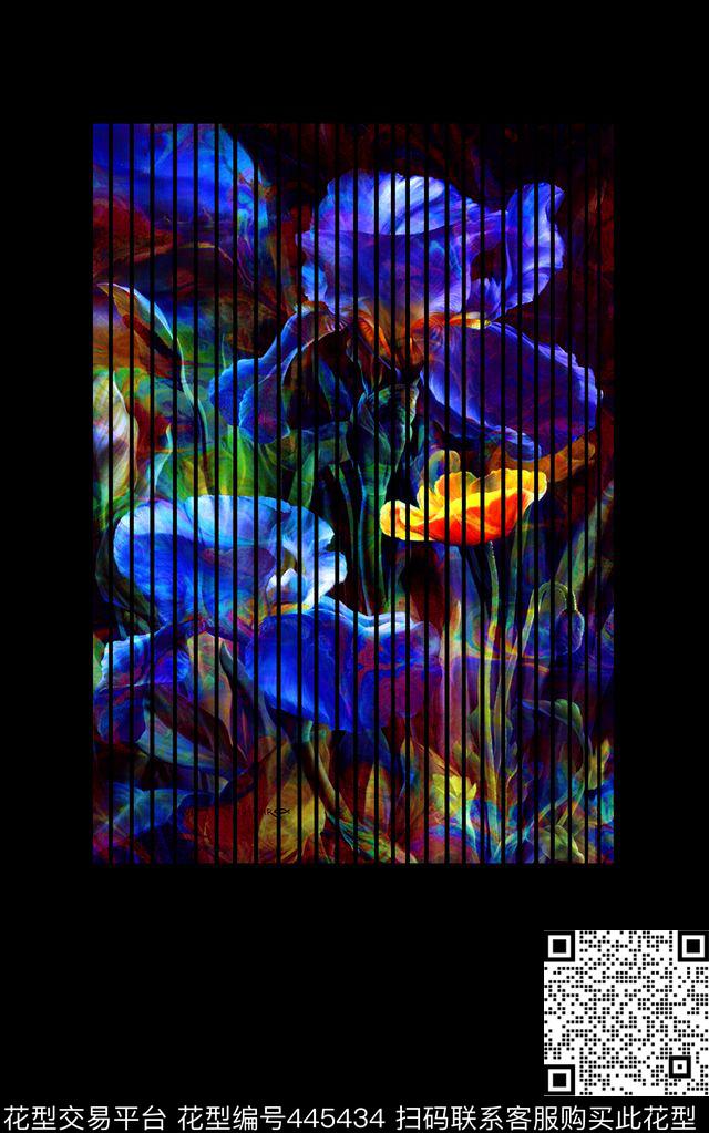 T恤衫定位华亿平台时尚流行新潮水彩花卉牵牛花数码印花华亿平台下载（图片编号: 445434） - 瓦栏（Walan）