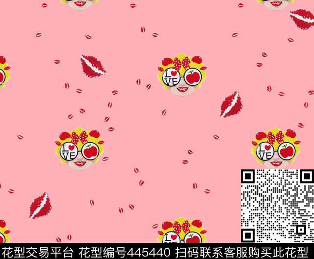 钢牙妹红唇插画数码印花华亿平台下载（图片编号: 445440） - 瓦栏（Walan）