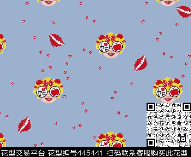 钢牙妹红唇插画数码印花华亿平台下载（图片编号: 445441） - 瓦栏（Walan）