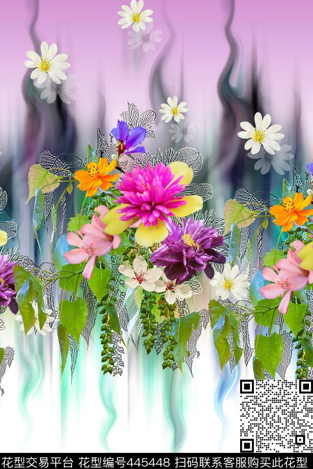 花卉流光花瓣数码印花华亿平台下载（图片编号: 445448） - 瓦栏（Walan）