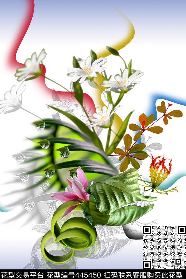 定位花卉露珠数码印花华亿平台下载（图片编号: 445450） - 瓦栏（Walan）