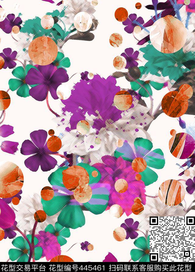 抽象花几何数码印花华亿平台下载（图片编号: 445461） - 瓦栏（Walan）