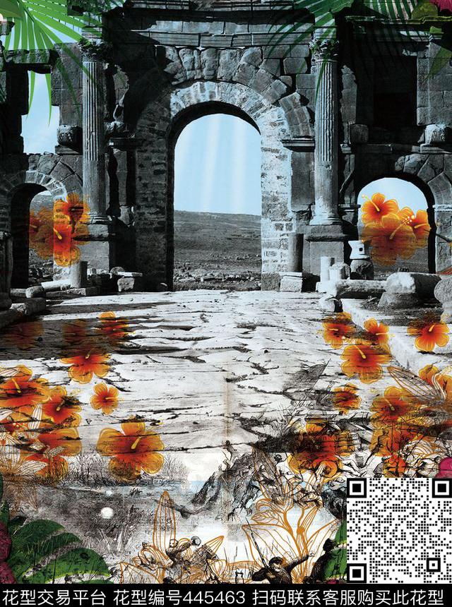 几何建筑花朵数码印花华亿平台下载（图片编号: 445463） - 瓦栏（Walan）