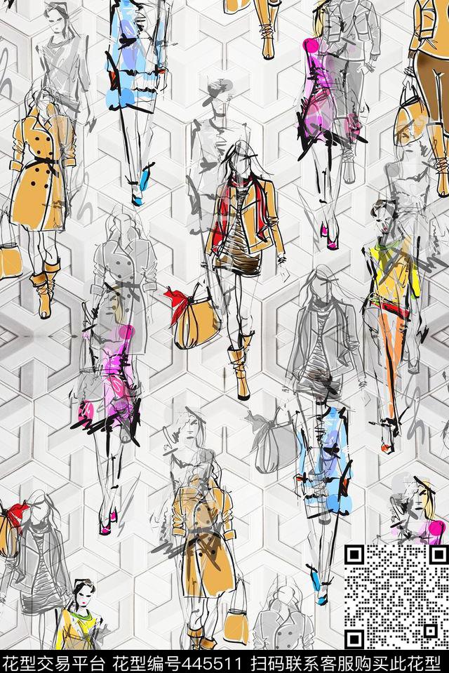 时尚时装手绘数码印花华亿平台下载（图片编号: 445511） - 瓦栏（Walan）