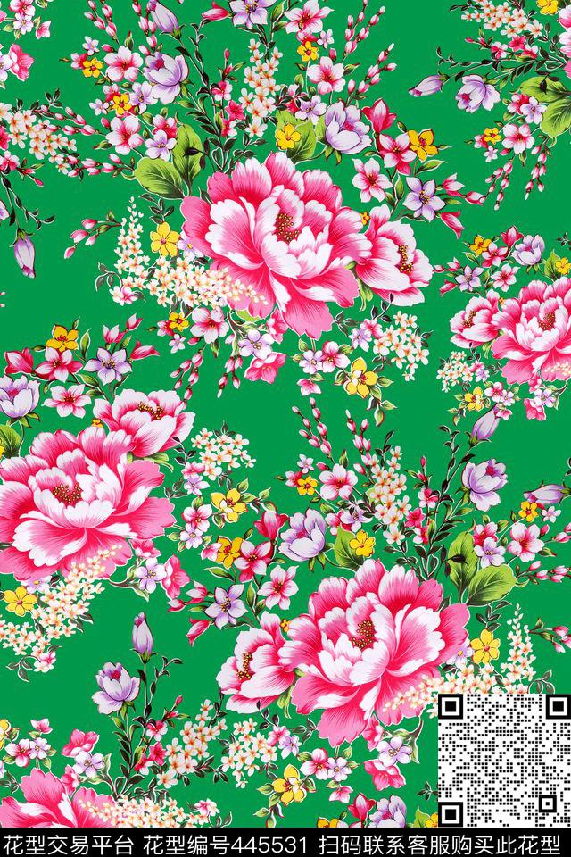 东北风大花布复古数码印花华亿平台下载（图片编号: 445531） - 瓦栏（Walan）