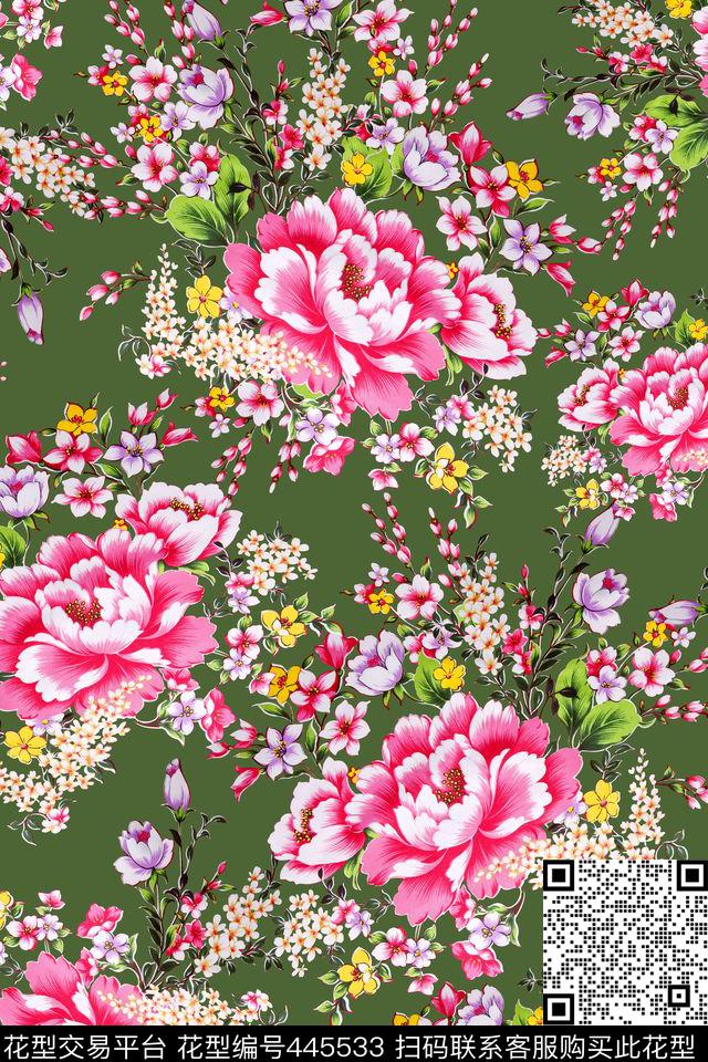 东北风大花布复古数码印花华亿平台下载（图片编号: 445533） - 瓦栏（Walan）