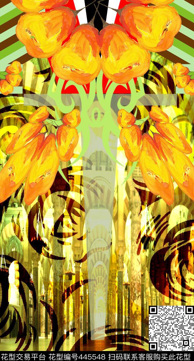 流行花卉条纹数码印花华亿平台下载（图片编号: 445548） - 瓦栏（Walan）
