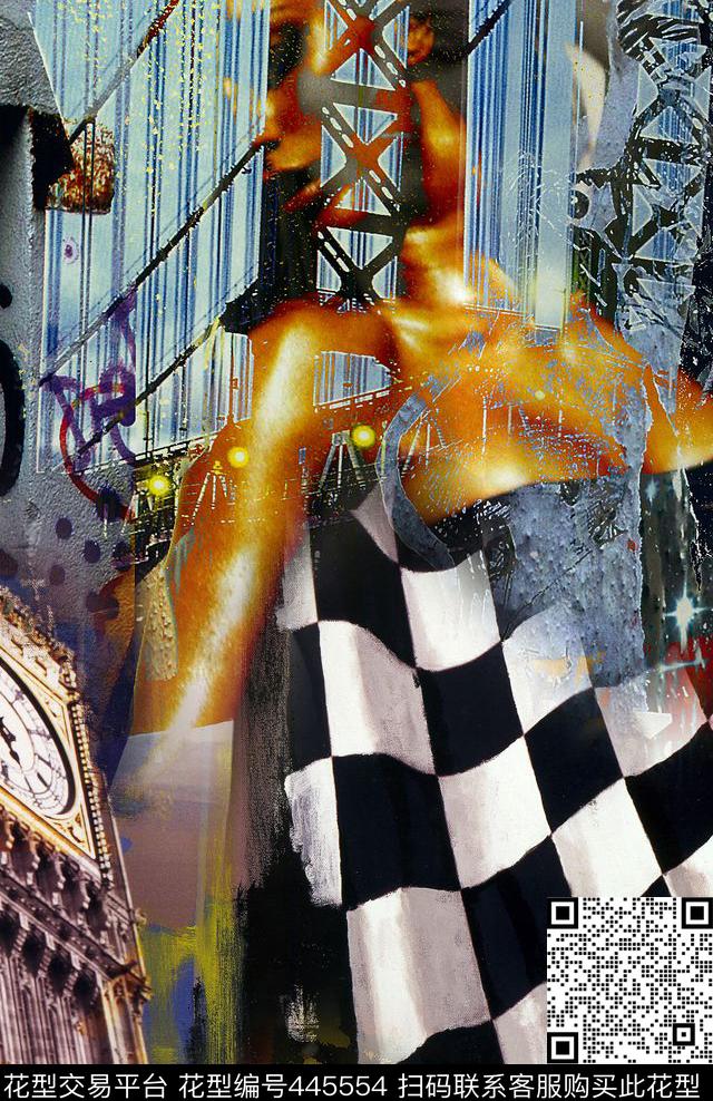 抽象定位印花几何方格数码印花华亿平台下载（图片编号: 445554） - 瓦栏（Walan）